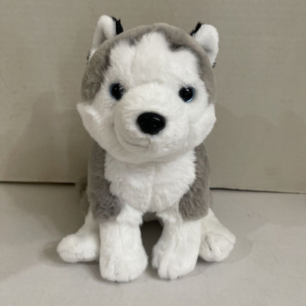 Hugs And Cuddles Husky Puppy Dog Plush Grey Blue Eyes 9” Sitting